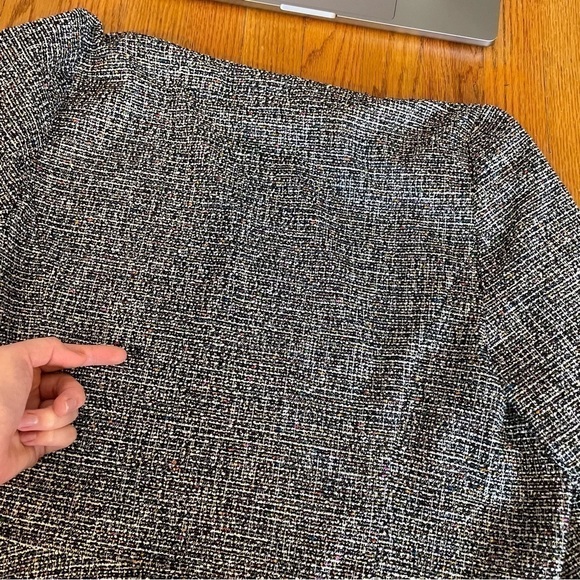 ANN TAYLOR LOFT Outlet Black White Rainbow Tweed Peplum Open Front Blazer Jacket - Picture 13 of 13